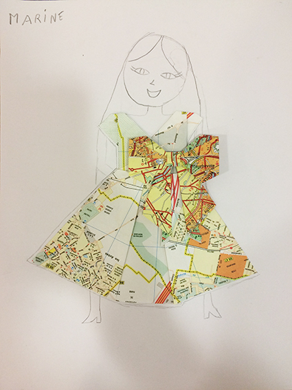 robe et noeud origami sur un dessin de personnage