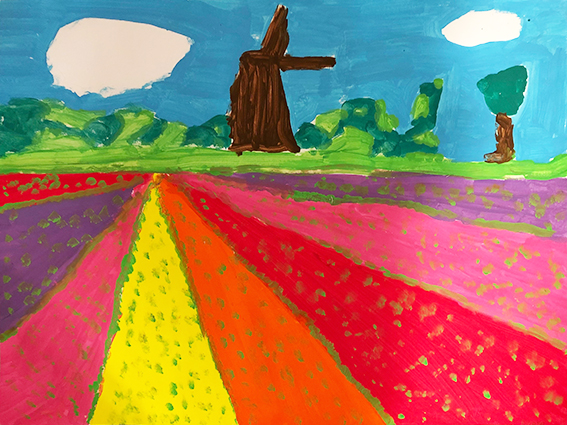 champs coloré peint à la gouache