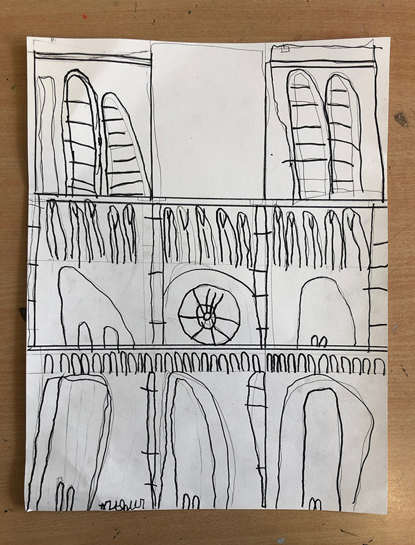 paris et ses monument avec le dessin de Notre-Dame par un enfant de 7 ans